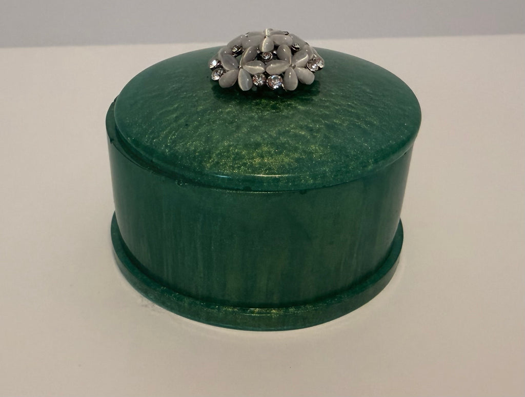 Teal round resin trinket box