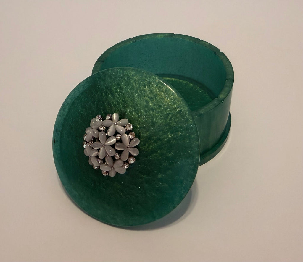 Teal round resin trinket box